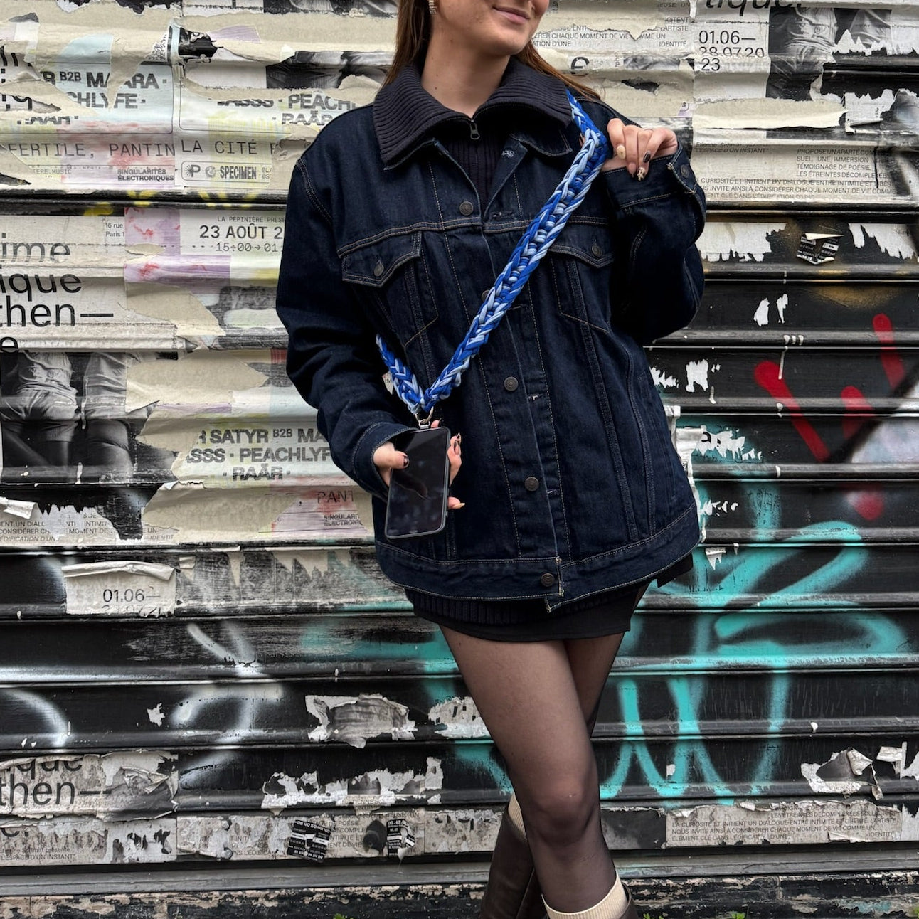 Bandoulière de téléphone - bleu électrique et clair