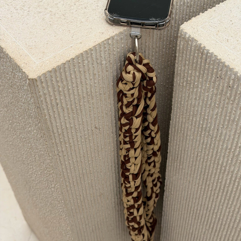 Bandoulière de téléphone - marron et beige